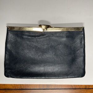Vintage Elegant Navy Leather Clutch